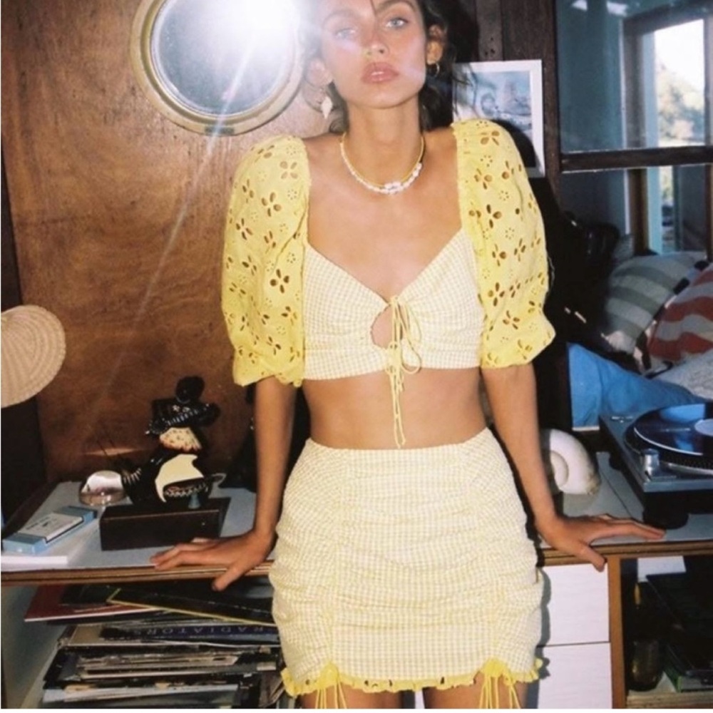 For Love and Lemons Yellow Gingham Picnic 2 Piece Set size S